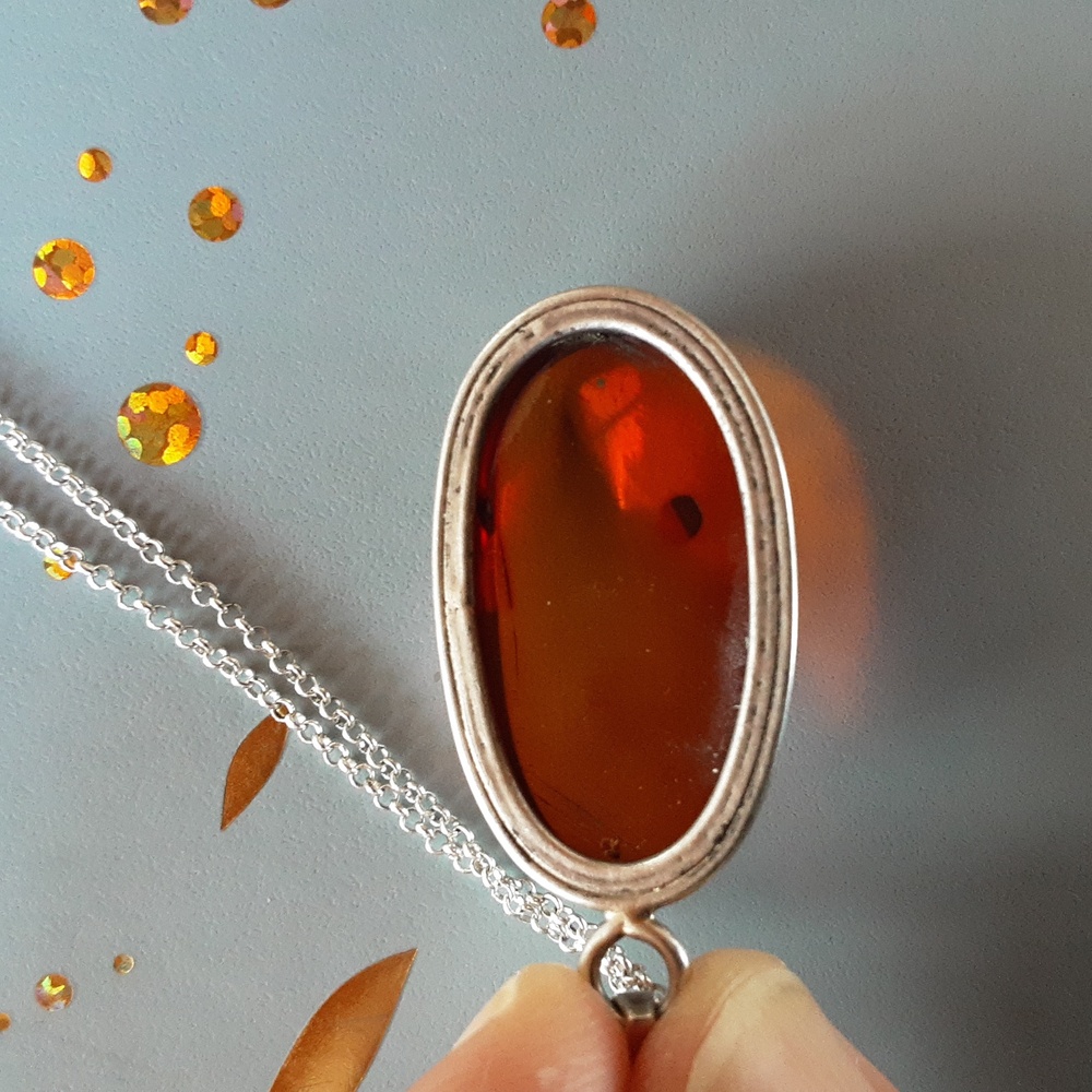 Genuine amber sterling silver necklace - Picture 3 of 16